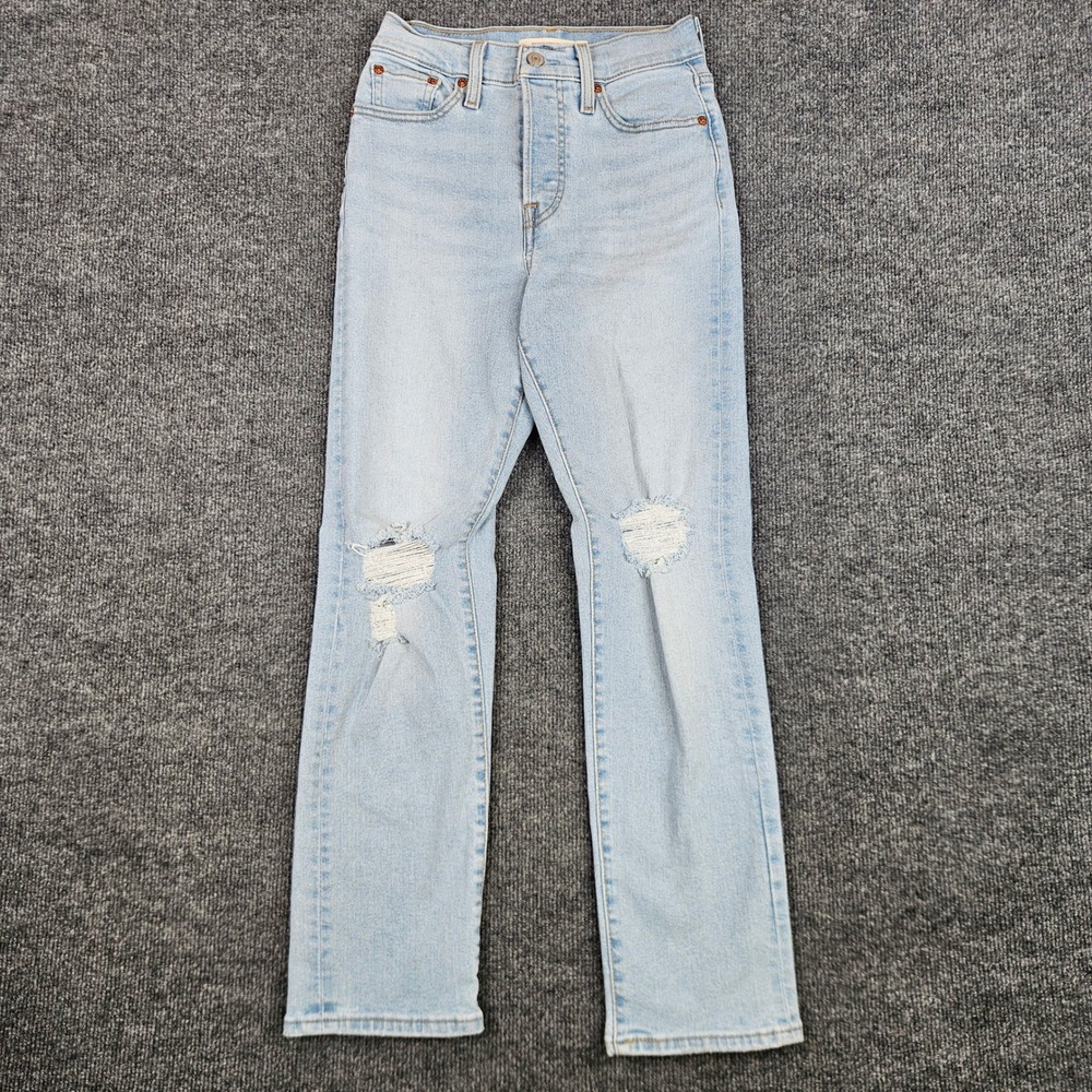 Levis Wedgie Straight Jeans Womens 25 Light Wash High Rise Button Fly Denim Blue
